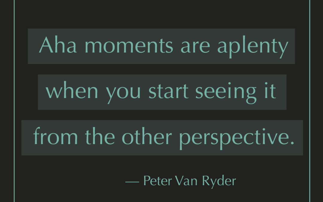Aha, moments are aplenty when you start seeing it from the other perspective. -Peter Van Ryder.