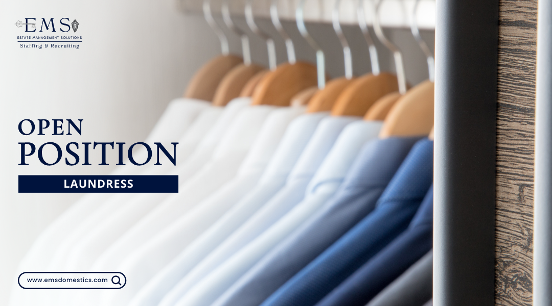 Row of neatly pressed shirts on hangers indicating an open Laundress position at Estate Management Solutions.