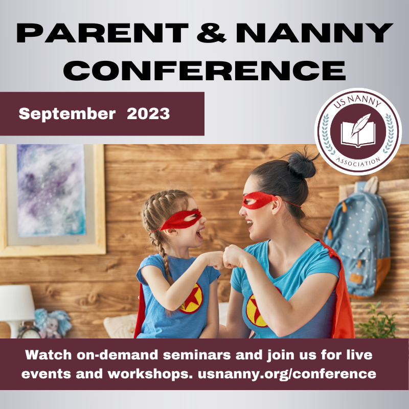 Promotional poster for the Parent & Nanny Conference in September 2023 featuring a joyful child and adult wearing superhero capes and masks.